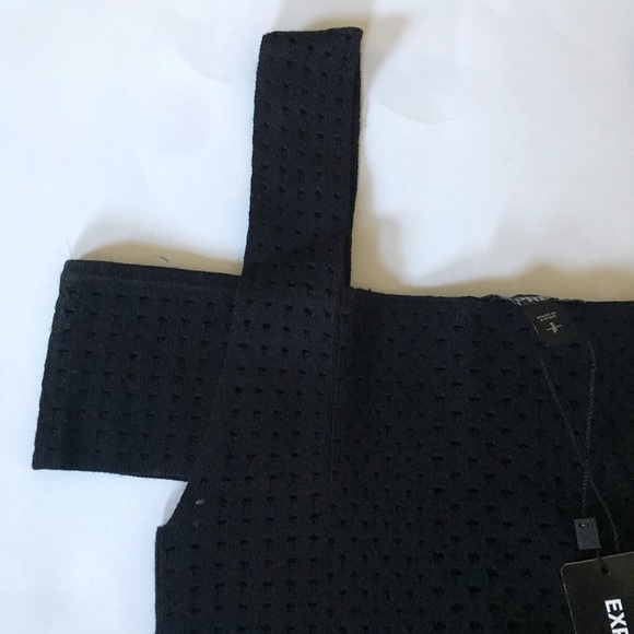 Express Eyelet Mixes Mesh Cold Shoulder Crop Top - Picture 3 of 8